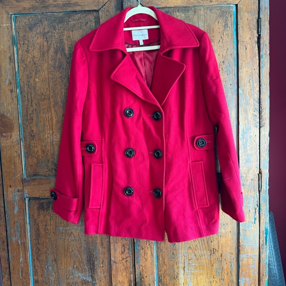 Fashion Bug Red Wool Pea Coat - Picture 1 of 5